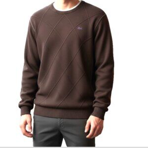 Izod Windowpane Sweater Men’s Large Dark Wine Crew Neck Long Sleeve